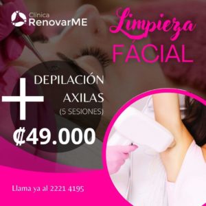 Depilacion laser en axilas, limpieza facial profunda, tratamientos para belleza , limpieza facial, eliminación de manchas en rostro clínica renovarme