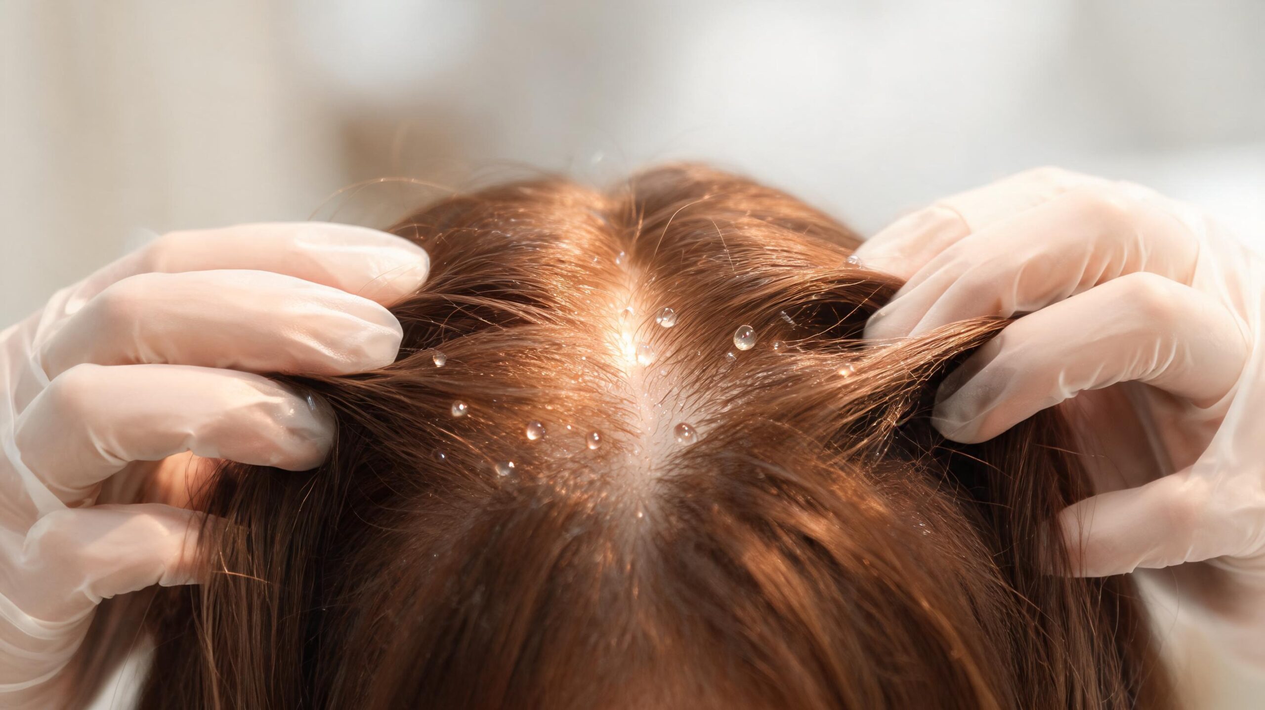 Mujer revisando su cuero cabelludo frente al espejo identificando señales de que necesita tratamiento capilar profesional y no solo shampoo.